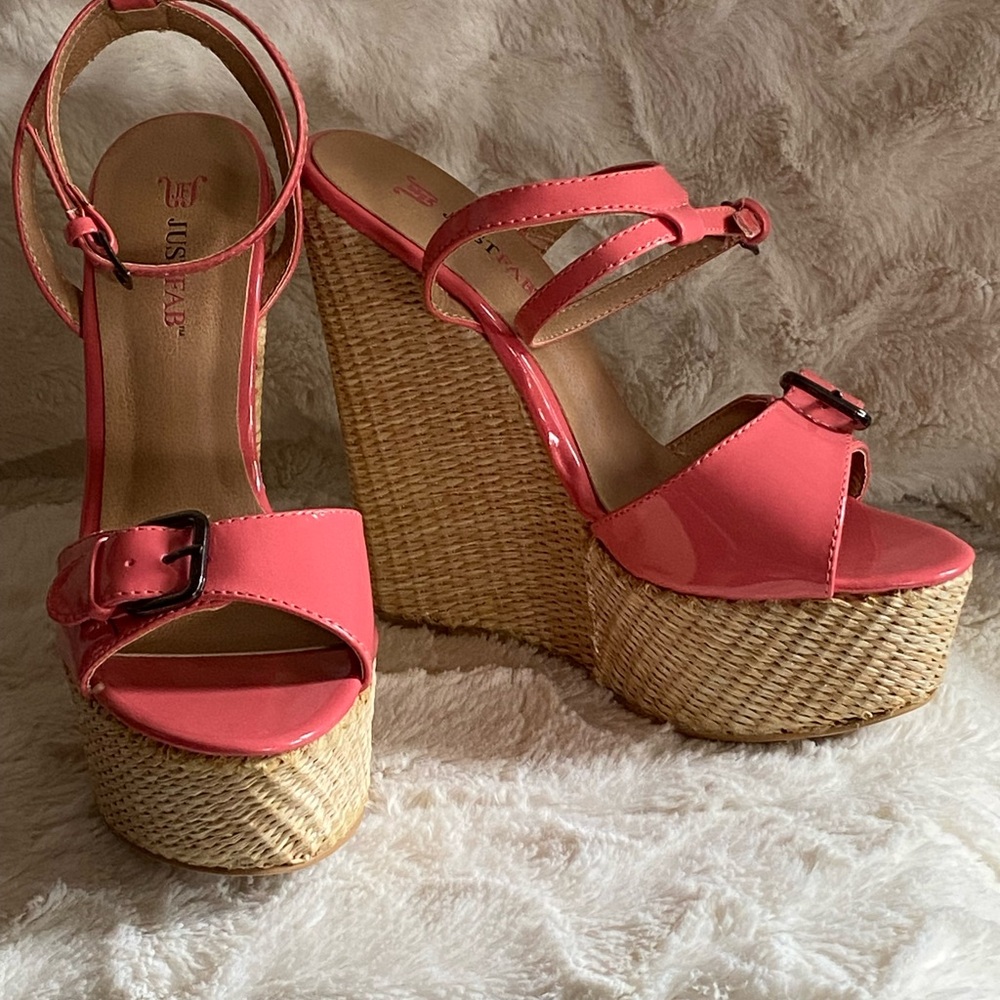 JustFab Pink Wedge Espadrilles